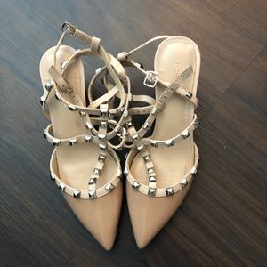 Nude studded kitten heels